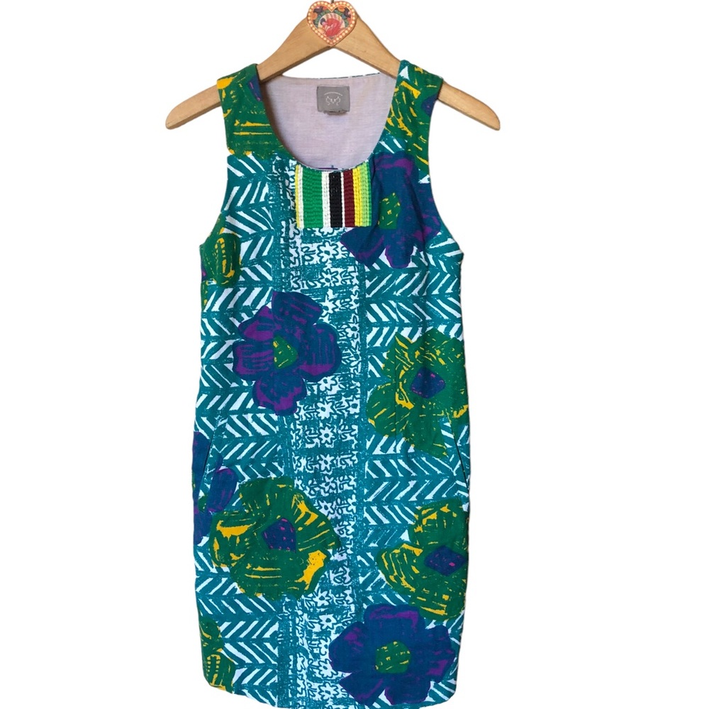 Anthro Vanessa Virginia Hibiscus floral bark embroidered cotton Dress 2